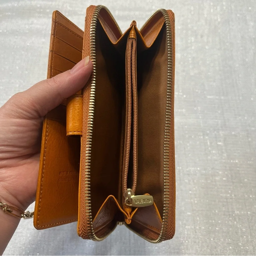 Valentina Genuine Leather Wallet Zip Around Button Multi Card Slots Italy
